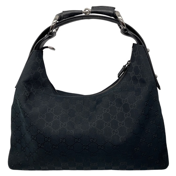GUCCI BLACK HORSEBIT GG MONOGRAM CANVAS HOBO SHOULDER BAG - Picture 1 of 13